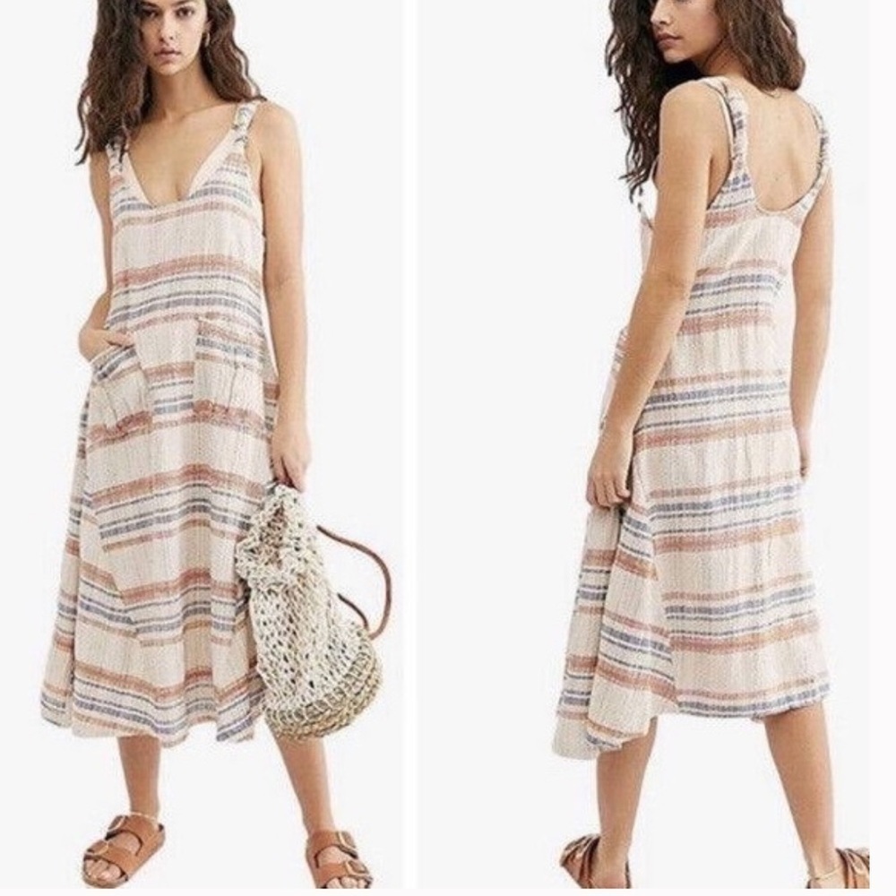 FREE PEOPLE harper striped midi dress pockets, size small